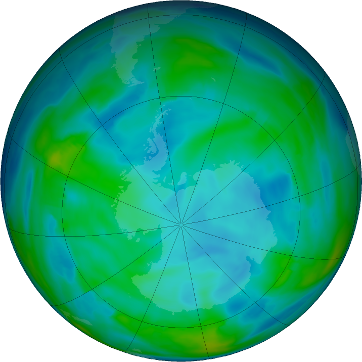Antarctic ozone map for 06 June 2021